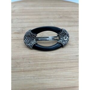 Vintage Victorian Style Hair Clip Black With Silver Floral Design Made In France